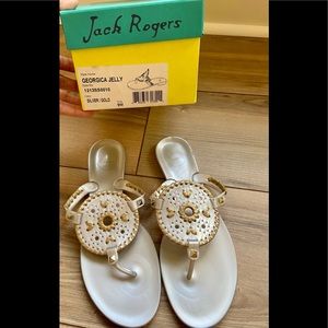 Jack Rogers Jelly flip flops, silver and gold Sz 9